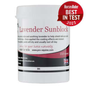 Lavender Sunblock is voted Best in Test for 2023 by Horse & Rider. A mixture of Zinc Oxide and Lavender Oil